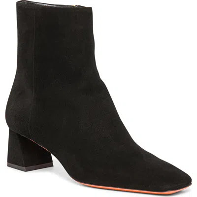 Santoni Suede Mid-heel Ankle Boot With Sculpted Block Heel In Black