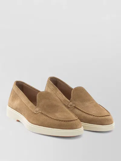 Santoni Suede Moc Toe Loafers Rubber Sole In Multi