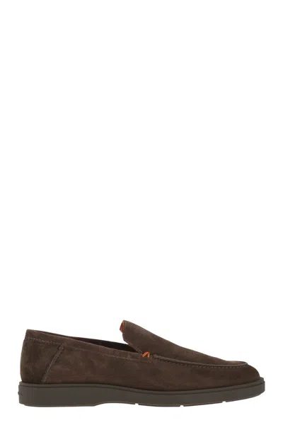 Santoni Suede Moccasin In Brown