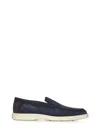 Santoni Leather Loafers Contrast Stitching In Blue