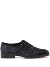 Santoni Round Toe Calf Suede Brogues With Rubber Sole In Blue