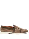 Santoni Brown Suede Monkstrap In Brown