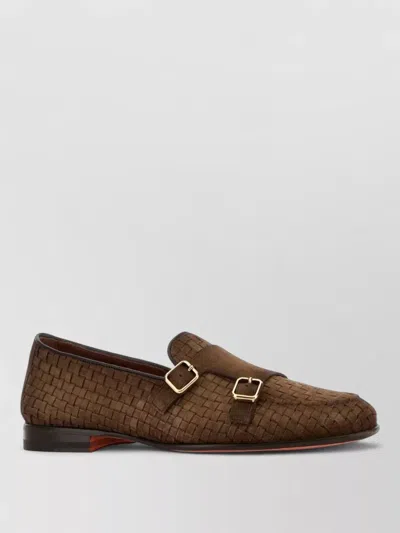 Santoni Suede Monk Shoes Scacco Double Buckle In Brown