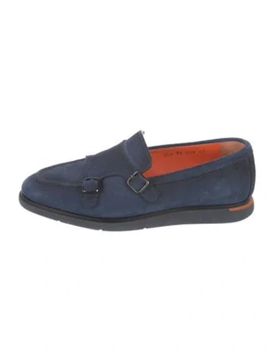 Pre-owned Santoni Suede Monk Straps In Blue