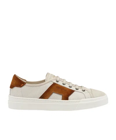 Santoni Suede-panel Canvas Sneakers In Neutral
