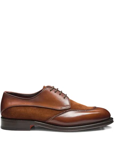 Santoni Suede-panelled Derby Shoes In Brown