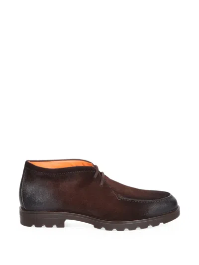 Santoni Suede Panelled Desert Boots In Brown