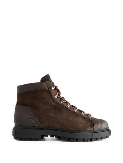 Santoni Suede Panelled Hiking Boots In Brown