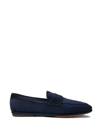 Santoni Suede Panelled Loafers In Blue