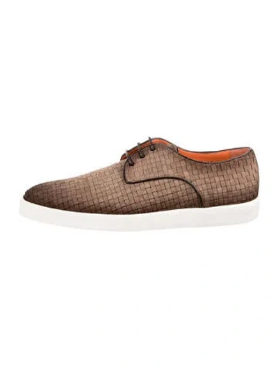 Pre-owned Santoni Suede Patterned Sneakers W/ Tags In Brown