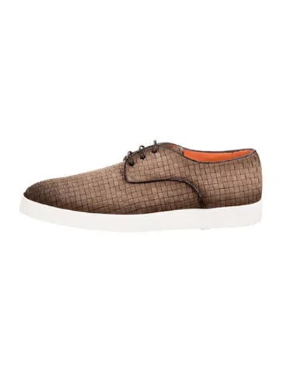 Pre-owned Santoni Suede Patterned Sneakers W/ Tags In Brown
