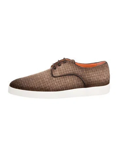 Pre-owned Santoni Suede Patterned Sneakers W/ Tags In Brown