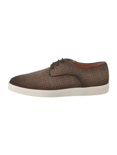 Pre-owned Santoni Suede Patterned Sneakers W/ Tags In Brown