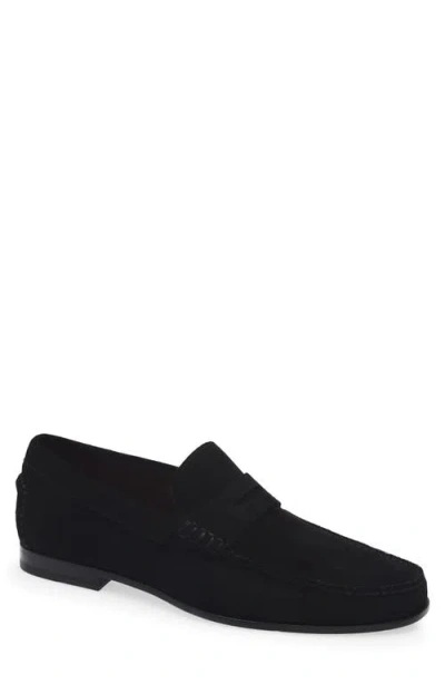 Santoni Suede Penny Loafer In Blue