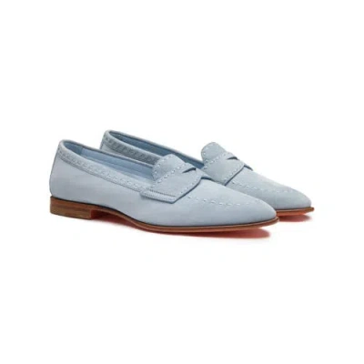 Santoni Suede Penny Loafer In Blue
