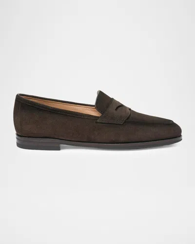 Santoni Suede Penny Loafers In Black