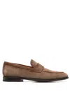Santoni Suede Moccasins With Tapered Shape And Rubber Sole In Braun