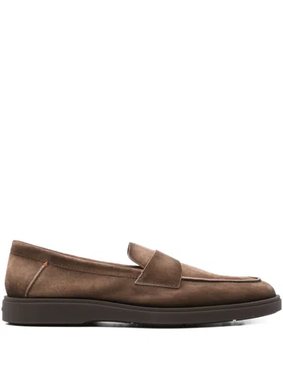 Santoni Suede Penny Loafers In Brown