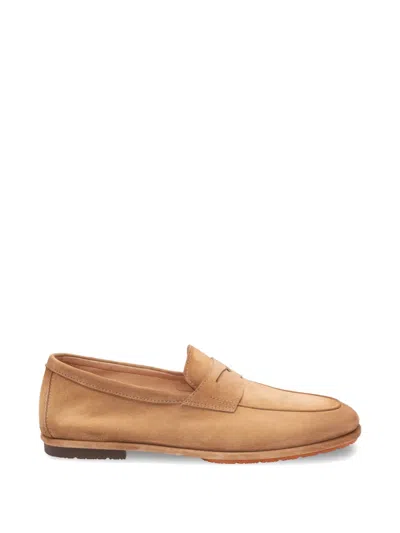 Santoni Suede Penny Loafers In Neutral