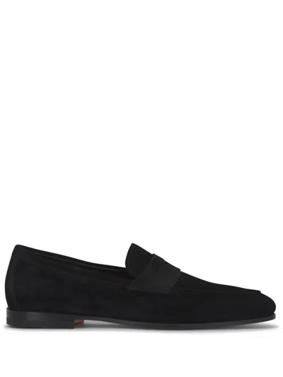 Santoni Suede Penny Loafers In Schwarz