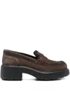 Santoni Suede Platform Loafers In Brown