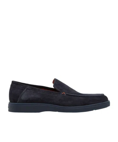 Santoni Suede Round-toe Loafers In Black