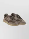 Santoni Suede Round Toe Sneakers With Rubber Sole In Neutral