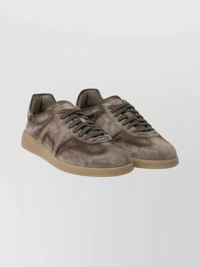 SANTONI SUEDE ROUND TOE SNEAKERS WITH RUBBER SOLE