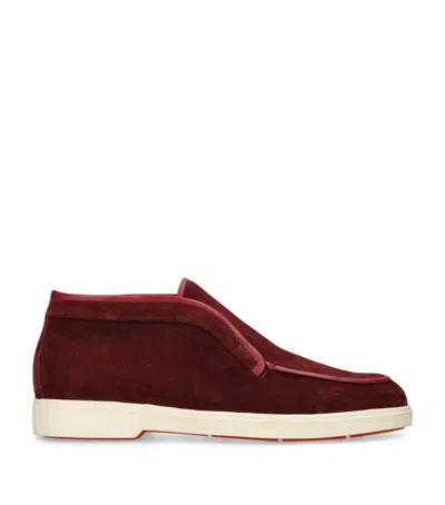 Santoni Suede Shan Boots In Burgundy