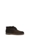 Santoni Suede Fur Trim Ankle Height Loafers In Brown