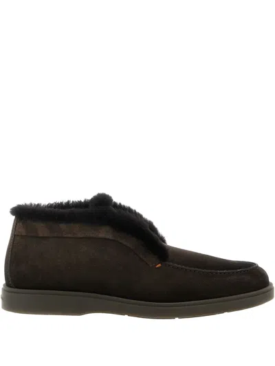 SANTONI SUEDE SHEARLING ANKLE BOOTS