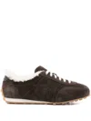 Santoni Suede Shearling Sneakers In Brown