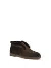 Santoni Suede Fur Trim Ankle Height Loafers In Brown