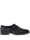 Santoni Round Toe Calf Suede Brogues With Rubber Sole In Blue