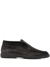 Santoni Midnight Blue Calf Suede Slip-on Shoes With Branded Insole In Black