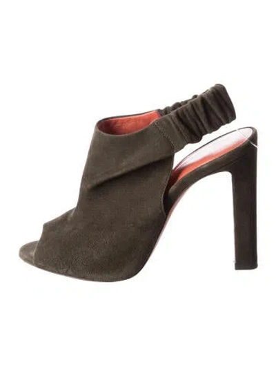 Pre-owned Santoni Suede Slingback Pumps In Green