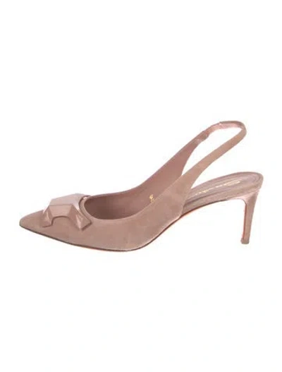 Pre-owned Santoni Suede Slingback Pumps In Neutral