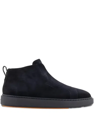 Santoni Suede Slip-on Boots In Blue