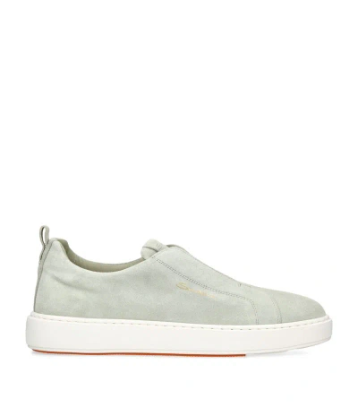 Santoni Suede Slip-on Clean Icon Trainers In Green