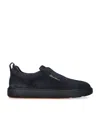 Santoni Midnight Blue Calf Suede Slip-on Sneakers In Black