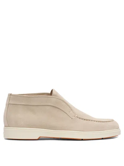 Santoni Suede Slip On Loafers In Pink