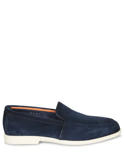 Santoni Suede Slip-on Loafers With Contrasting Rubber Sole In Blue