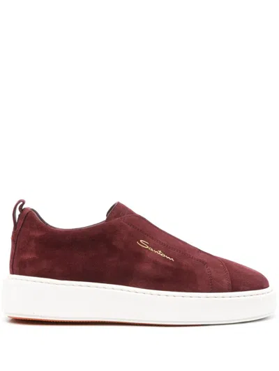 Santoni Woman Sneakers Plum Size 7.5 Leather In Burgundy