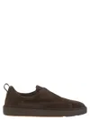Santoni Suede Slip-on Trainer With Double Buckle Decoration In Brown