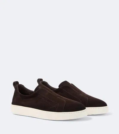 Santoni Suede Slip-on Sneakers In Brown