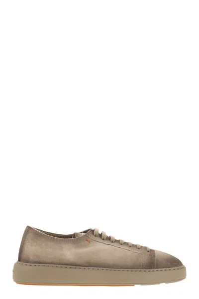 Santoni Suede Sneaker In Brown