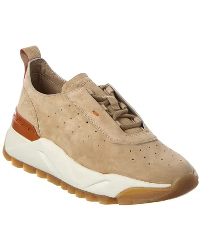 Santoni Suede Sneaker In Brown