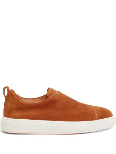 Santoni Suede Sneakers In Brown