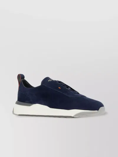 Santoni Suede Sneakers Contrast Sole In Blue