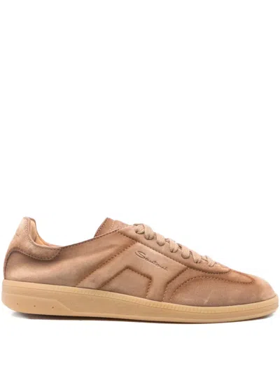 Santoni Suede Sneakers In Neutral